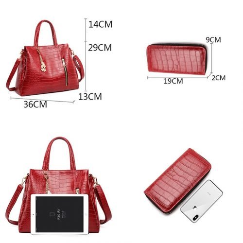 Retro Alligator Pattern Luxury  Women Bag Luxury 2 Set Handbag - Image 2