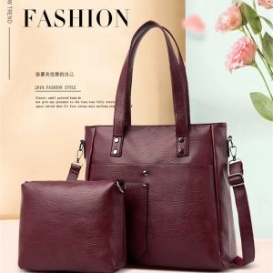 Versatile Casual 2 Piece Premium Pu Leather Large Capacity Handbag