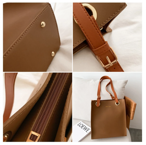 Retro PU Leather Minimalistic Large Capacity Ladies Handbag - Image 11