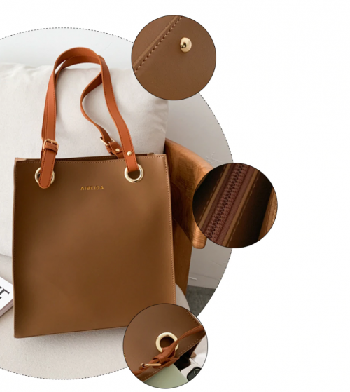 Retro PU Leather Minimalistic Large Capacity Ladies Handbag - Image 9
