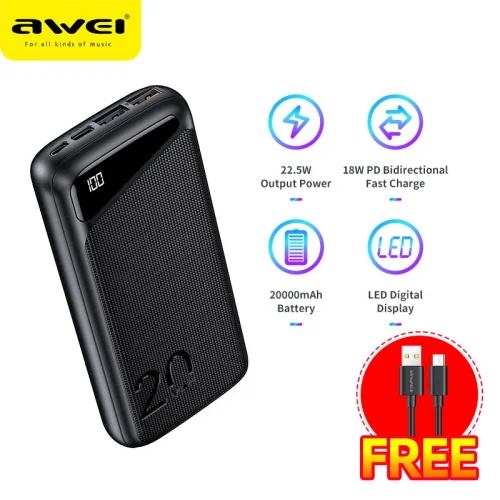 Premium Awei P104K 20000mAh Fast Charging Power Bank - Image 5