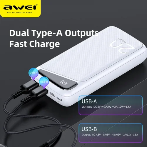 Premium Awei P104K 20000mAh Fast Charging Power Bank - Image 2