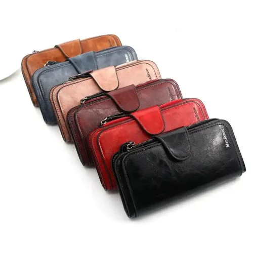 Menbense Minimalistic Vintage Oilwax Pu Leather Ladies long Wallet