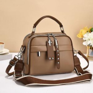 New Arrival Summer Rivet Women's Designer Classic PU Leather Sling Bag - KHAKI