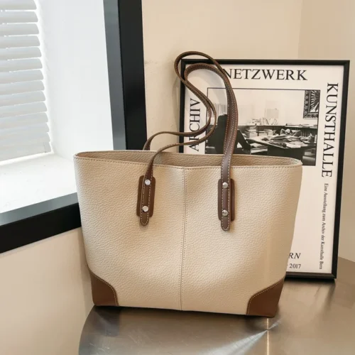 Drawstring Versatile Ladies Casual Tote Leather Handbag