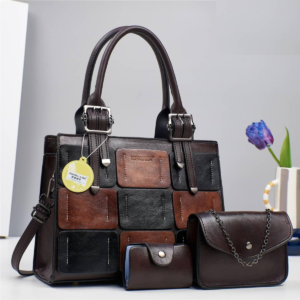 Xiualisa2 Versatile Ladies 3PC Leather Handbag - COFFEE