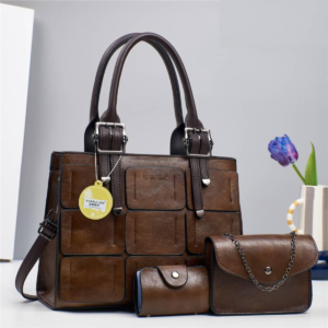 Xiualisa2 Versatile Ladies 3PC Leather Handbag - BROWN