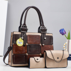 Xiualisa2 Versatile Ladies 3PC Leather Handbag - KHAKI