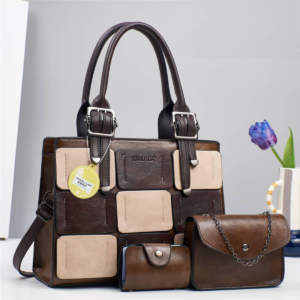 Xiualisa2 Versatile Ladies 3PC Leather Handbag - DARK BROWN