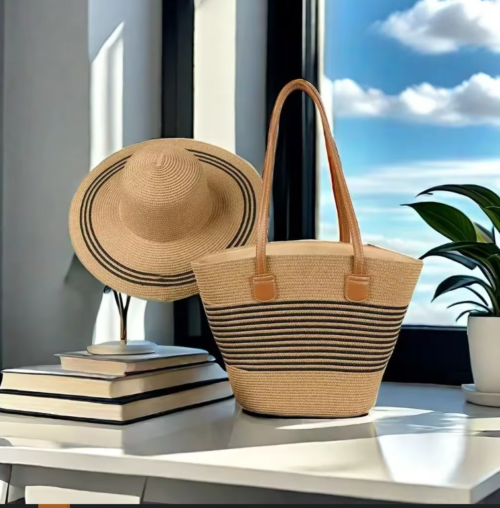 VINTAGE New  Shoulder Straw Fashion Leisure Handbag With Hat
