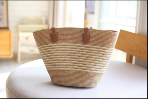 VINTAGE New  Shoulder Straw Fashion Leisure Handbag With Hat - Image 7