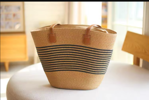 VINTAGE New  Shoulder Straw Fashion Leisure Handbag With Hat - Image 6