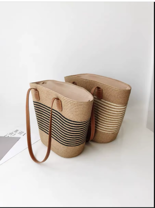 VINTAGE New  Shoulder Straw Fashion Leisure Handbag With Hat - Image 5