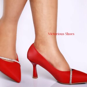 Victorious Elegance – Red Rhinestone Strap Heels
